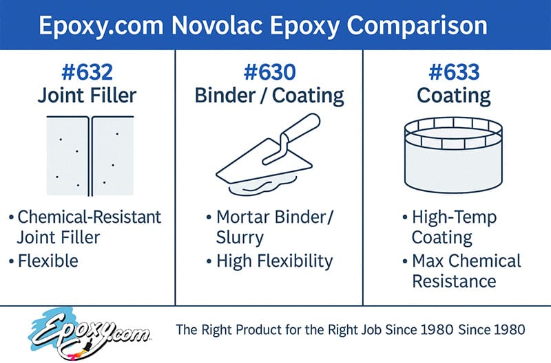 Epoxy.com Novolac Epoxy Comparison Chart #630 vs #633 (+ #632 Joint Filler)